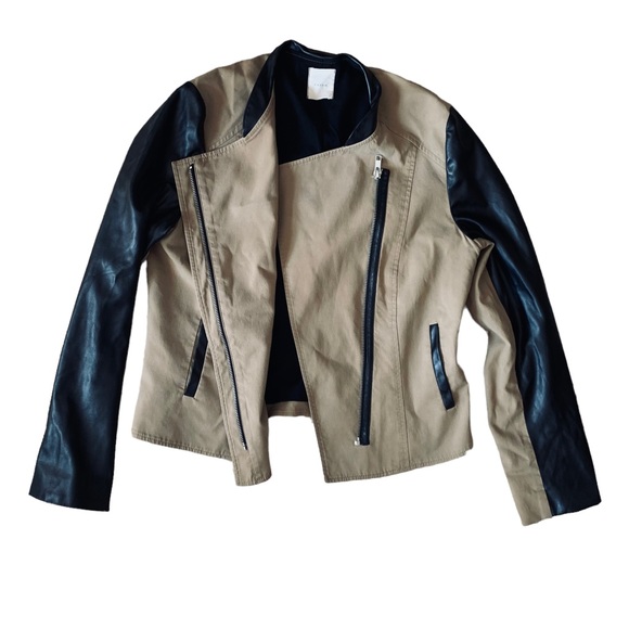 LOFT 82 S faux leather Tencel zip boho hippie moto grunge khaki festival crop - Picture 3 of 8